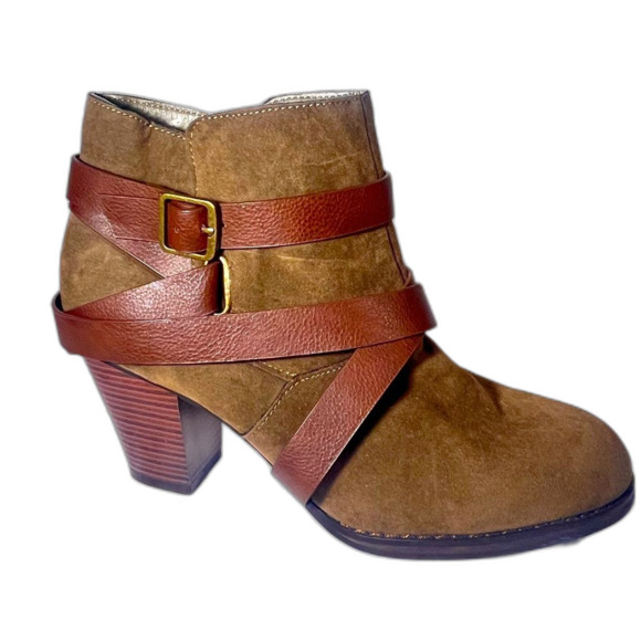 Shoedazzle heeled boot size 10 NWOT faux suede brown olive side zip - Picture 1 of 11